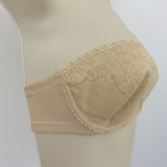 VTG Maidenform 32C 4155 Pretty Shapely Strapless Beige Underwire Floral Lace Bra - Picture 2 of 15